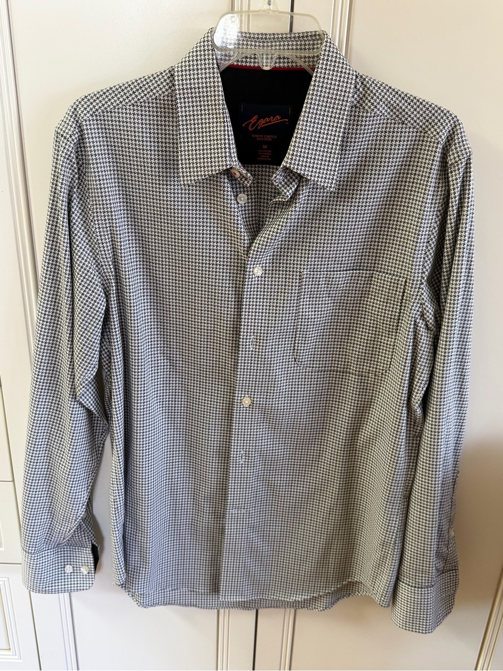 Engara Men's Long-Sleeve Black & White Houndstooth Dress Shirt